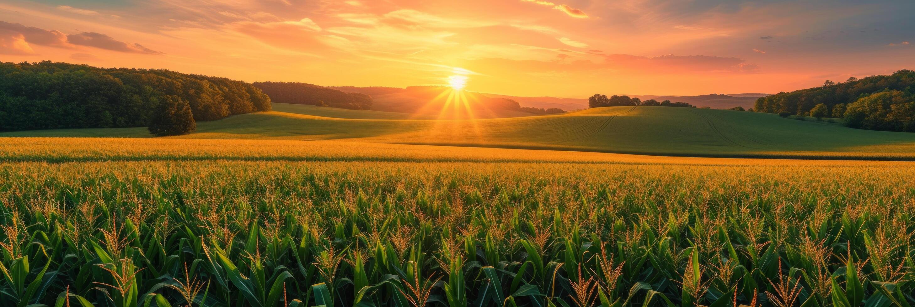 AI generated Beautiful corn field at sunrise photo