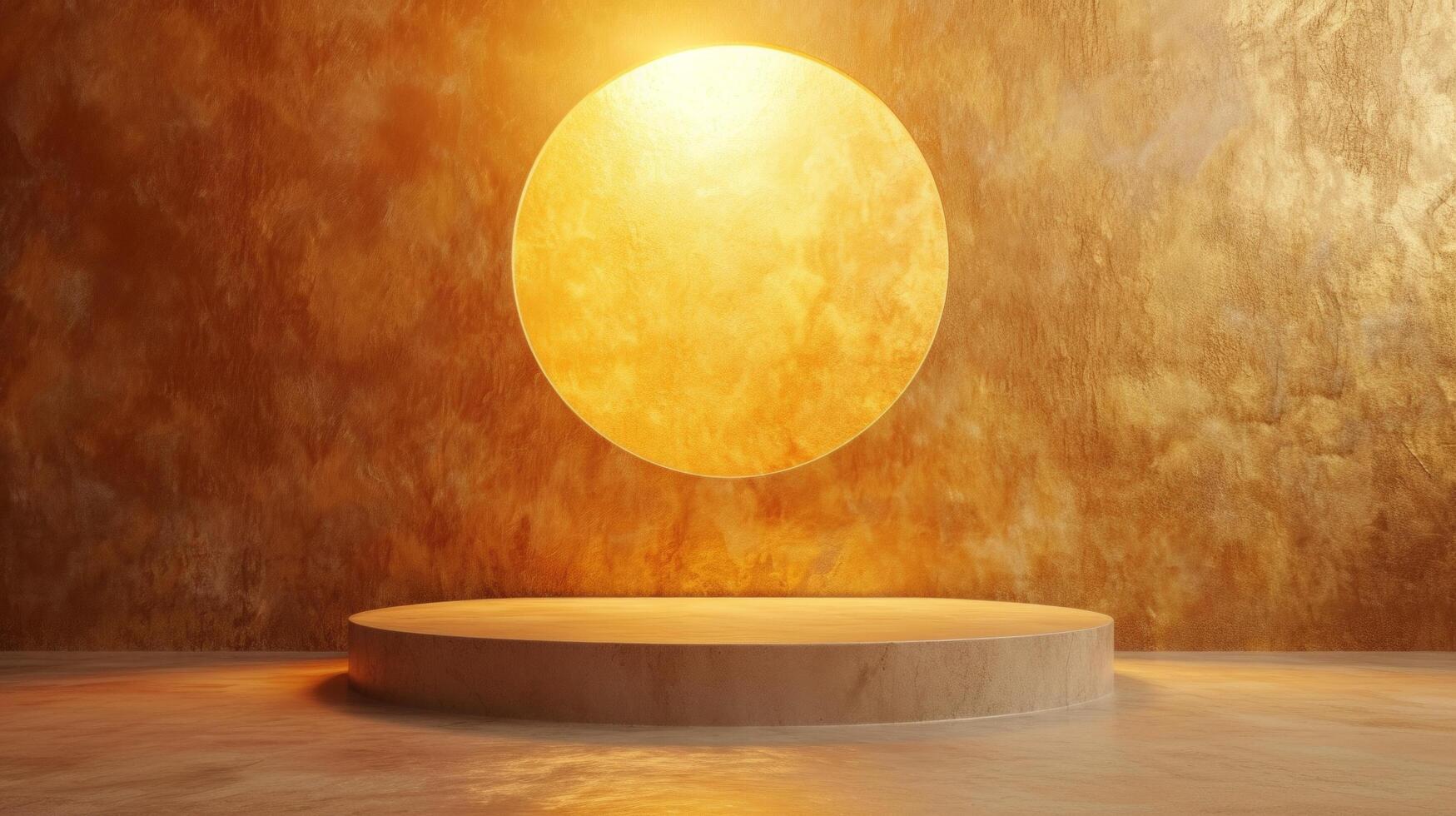 AI generated Beautiful golden background with light podium for jewelry advertising photo