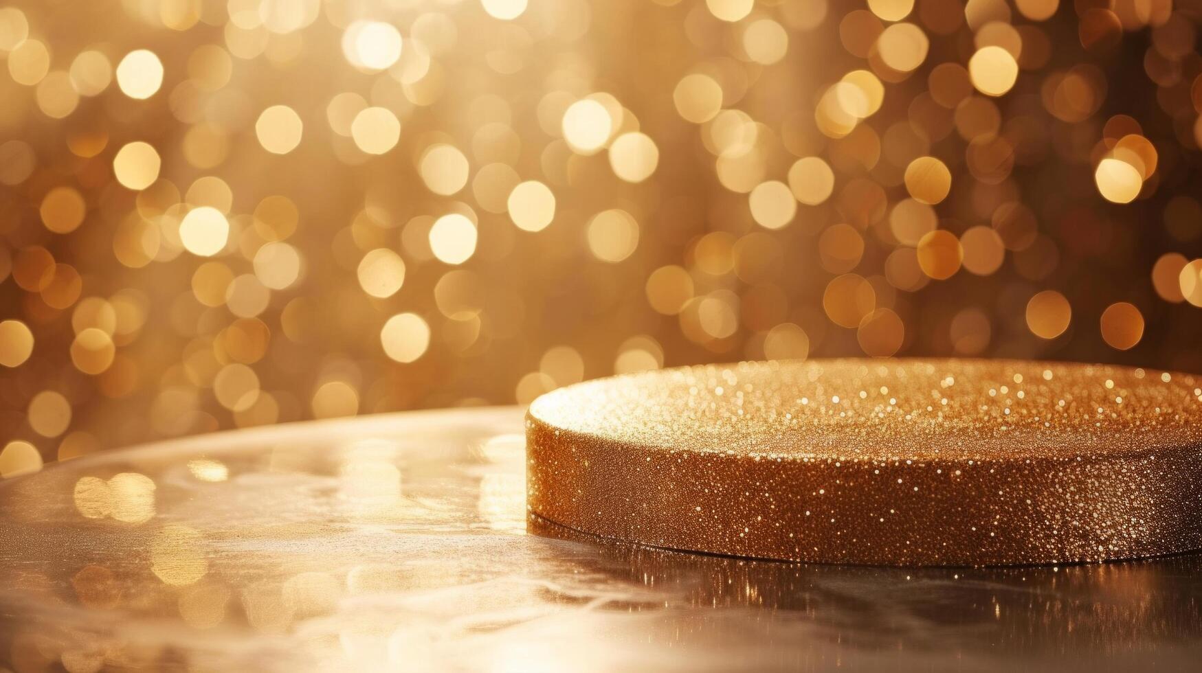 AI generated Beautiful golden background with light podium for jewelry advertising photo