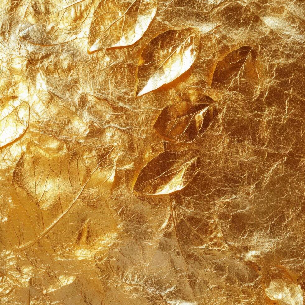 AI generated Gold foil leaf texture, glass effect background photo