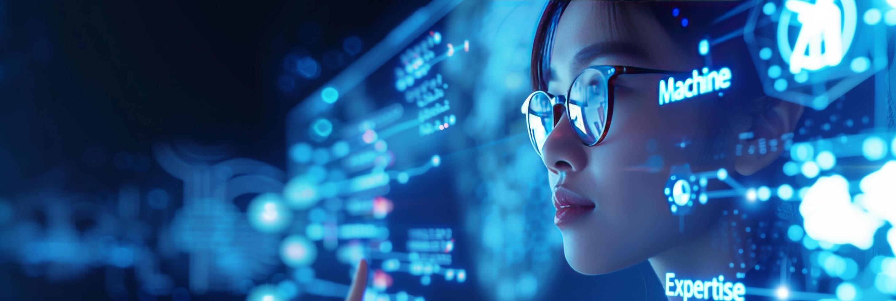 AI generated Business experts engage in a discussion, surrounded by machine learning models and algorithms photo