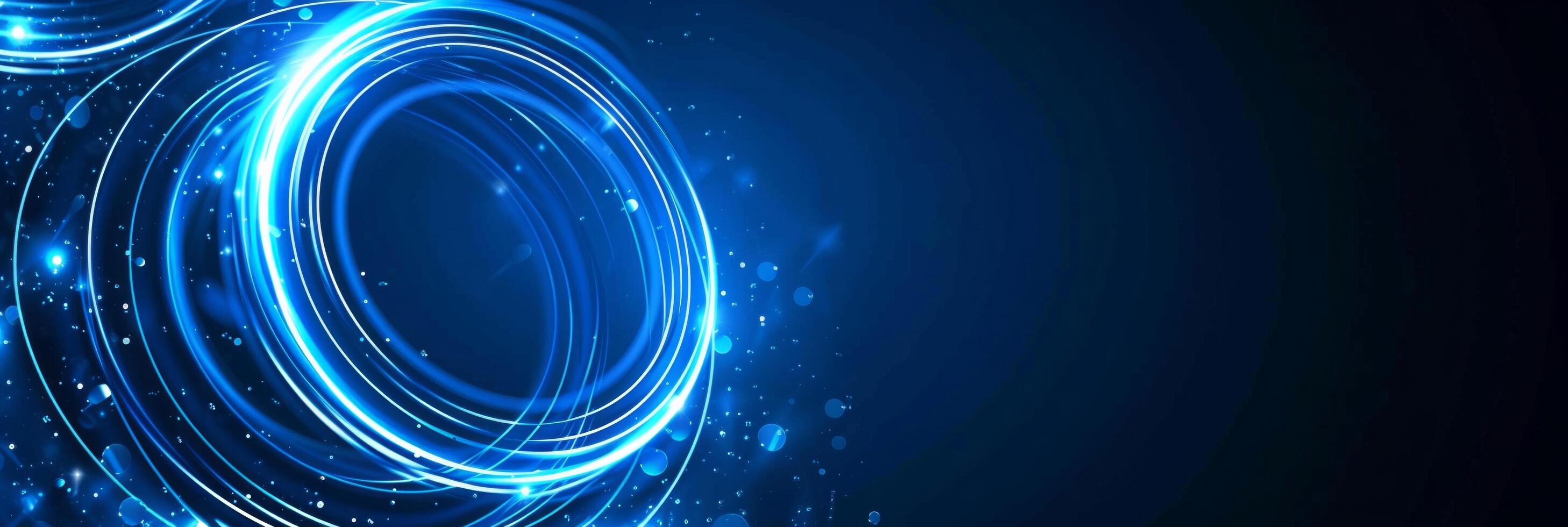 AI generated This design features abstract glowing circle lines set against a dark blue background photo
