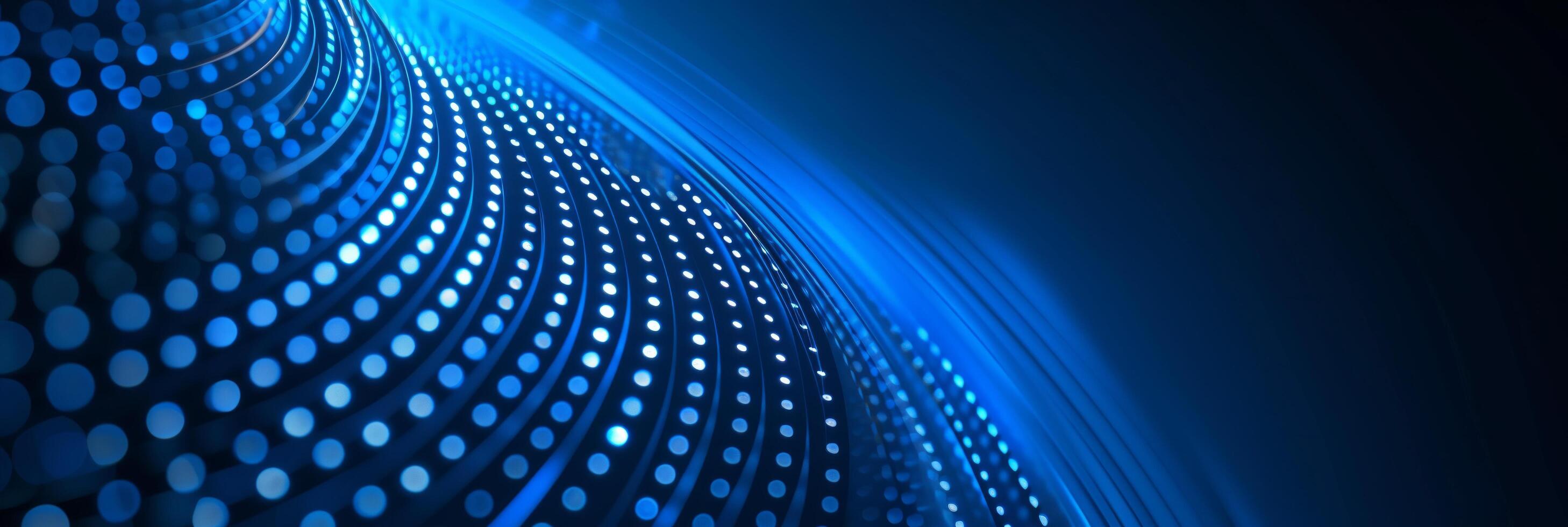 AI generated This design features abstract glowing circle lines set against a dark blue background photo