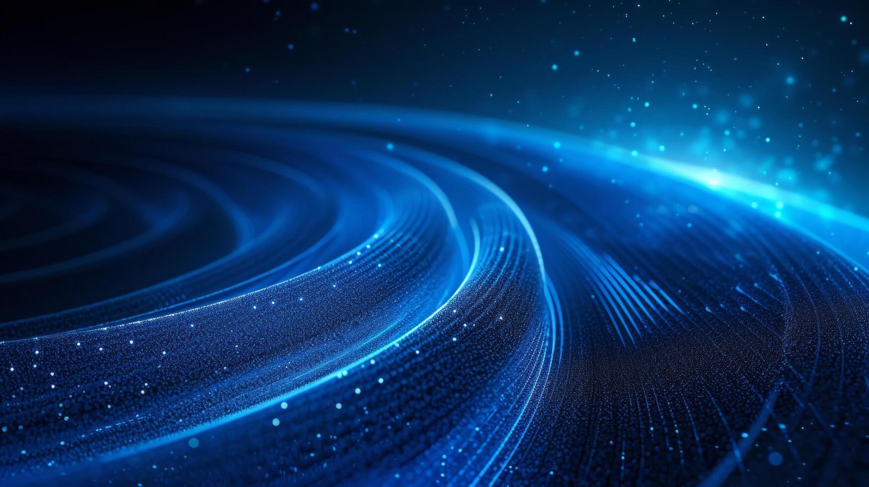 AI generated This design features abstract glowing circle lines set against a dark blue background photo