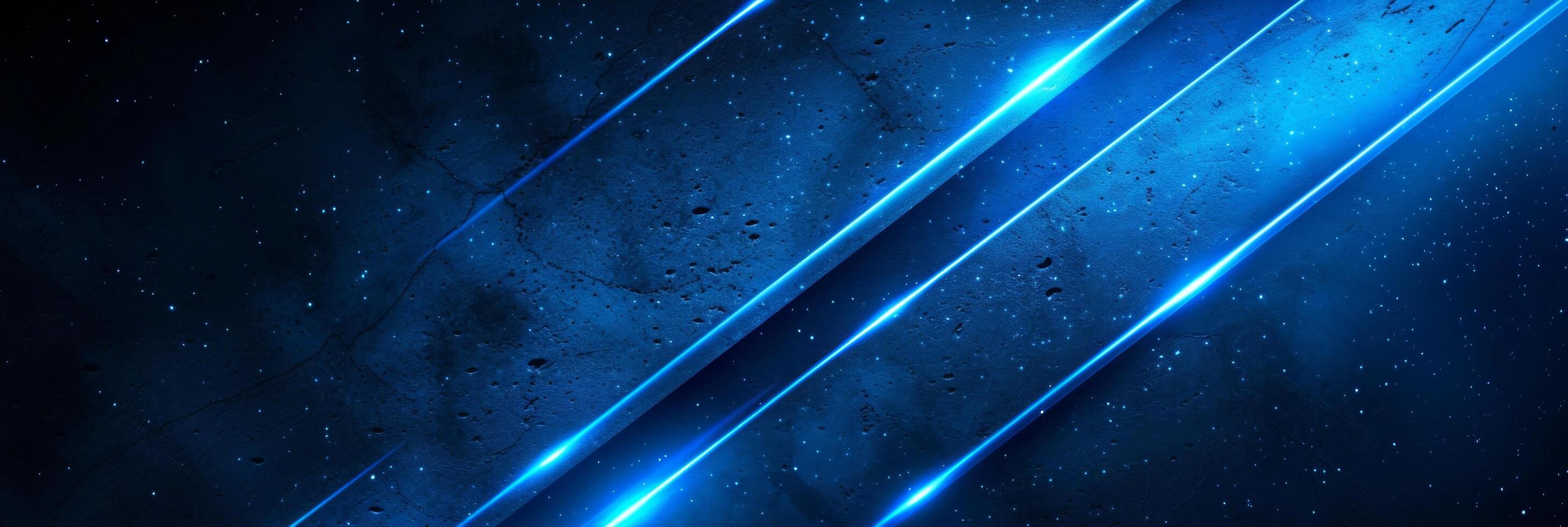 AI generated This design features abstract glowing circle lines set against a dark blue background photo
