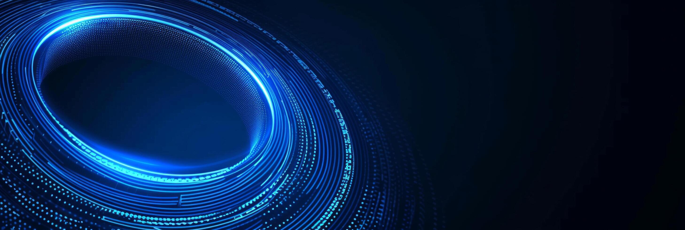 AI generated This design features abstract glowing circle lines set against a dark blue background photo