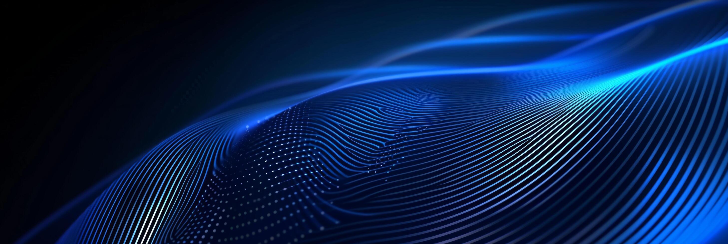 AI generated This design features abstract glowing circle lines set against a dark blue background photo