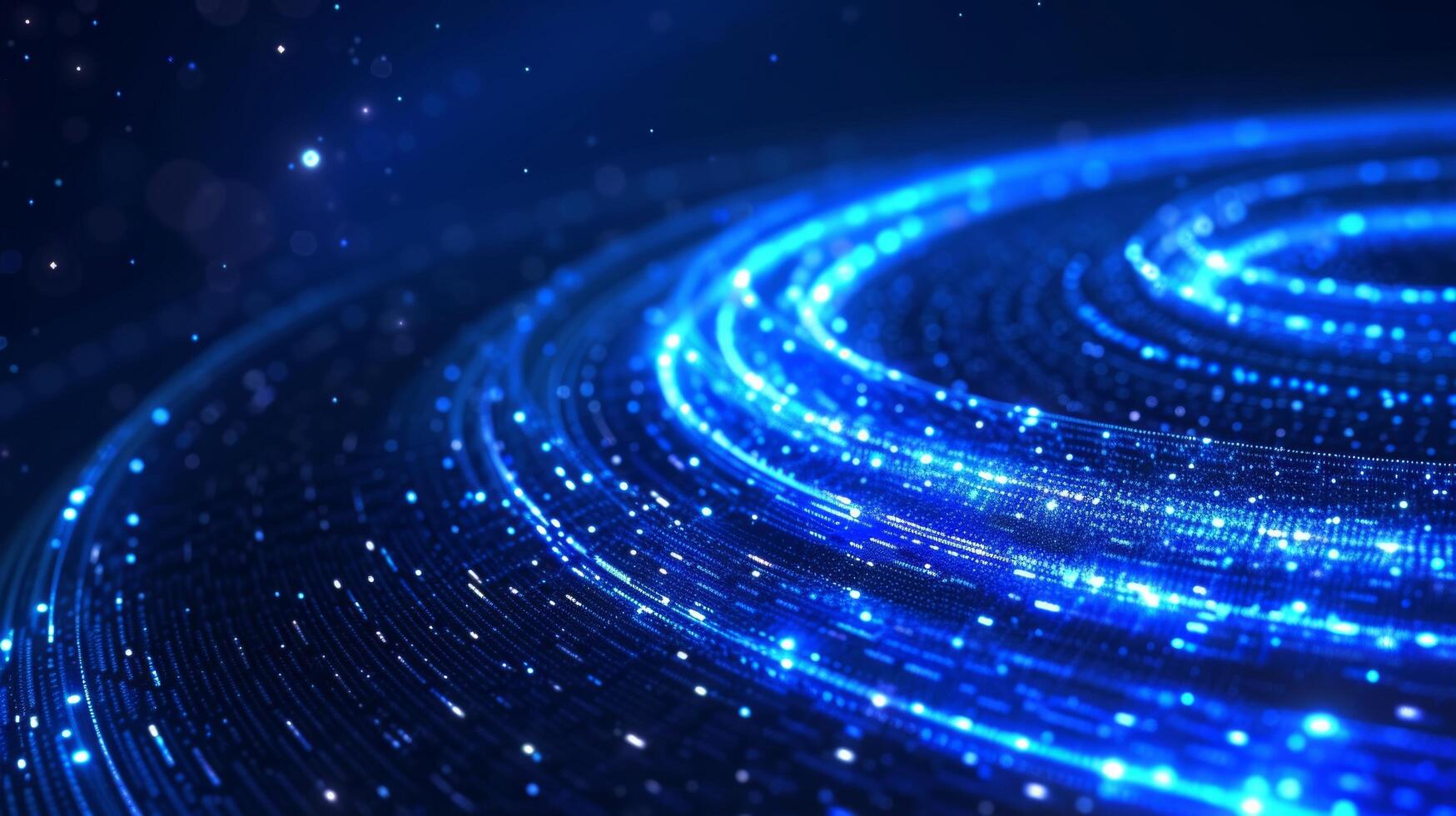 AI generated This design features abstract glowing circle lines set against a dark blue background photo