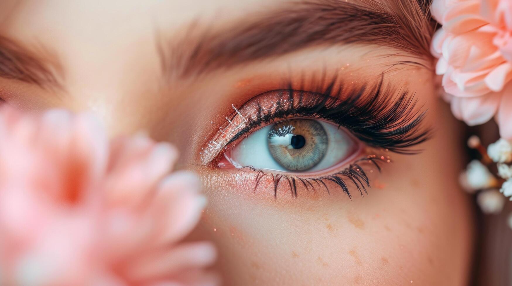AI generated Beautiful background for Eyelash extensions advertising photo