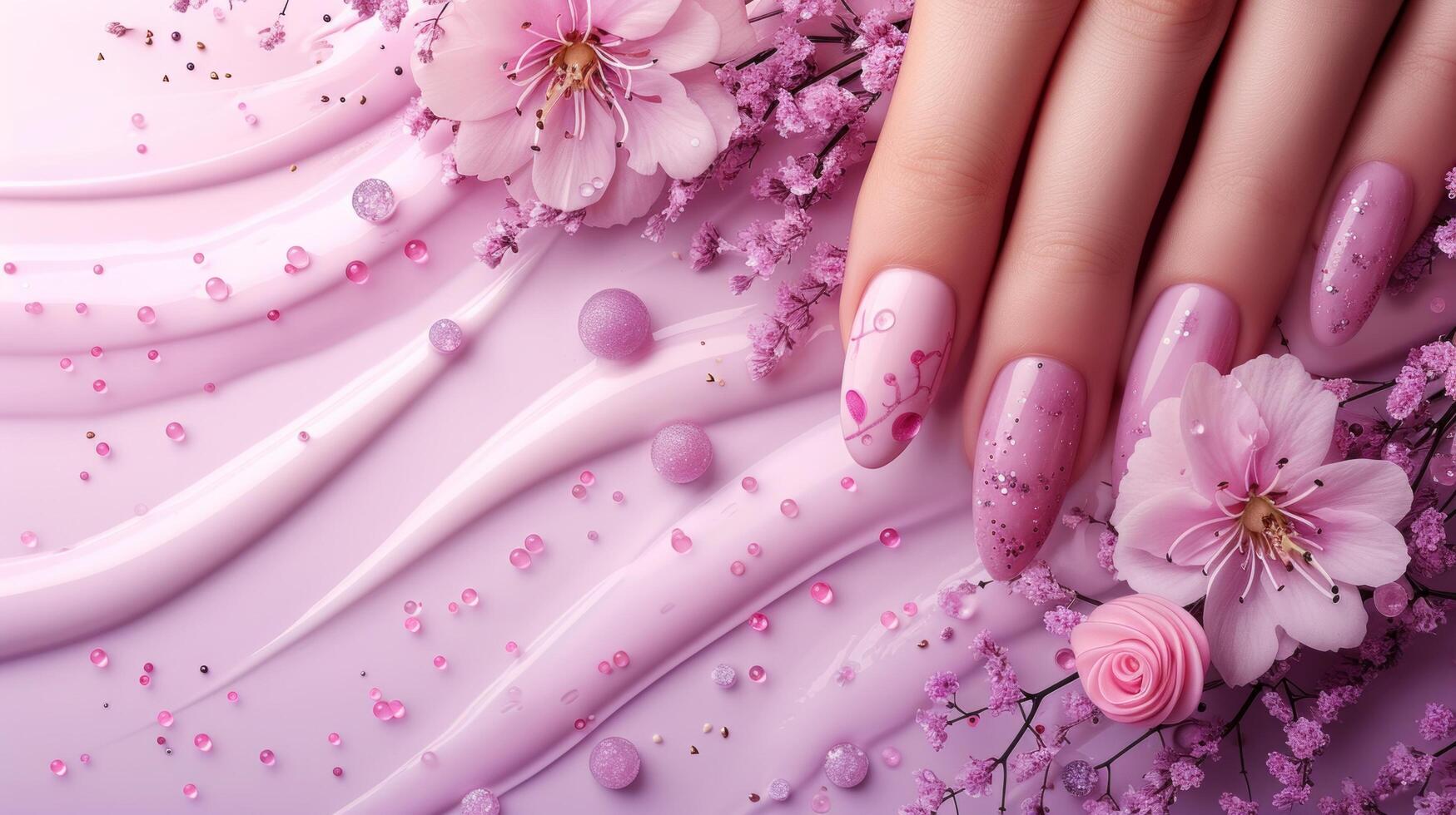 AI generated Beautiful background for Manicure salon extensions advertising photo