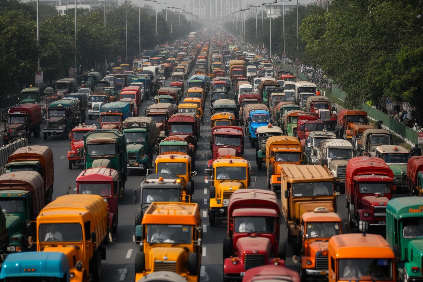 AI generated Traffic Jams Caused by Tractor Protests in the City photo