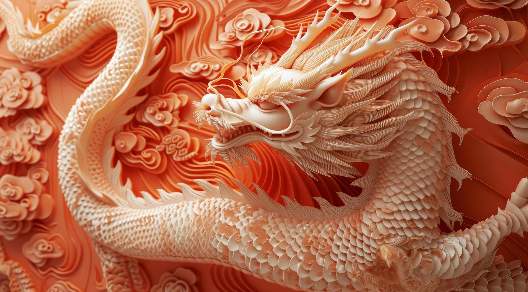 AI generated a golden dragon is on a red background photo
