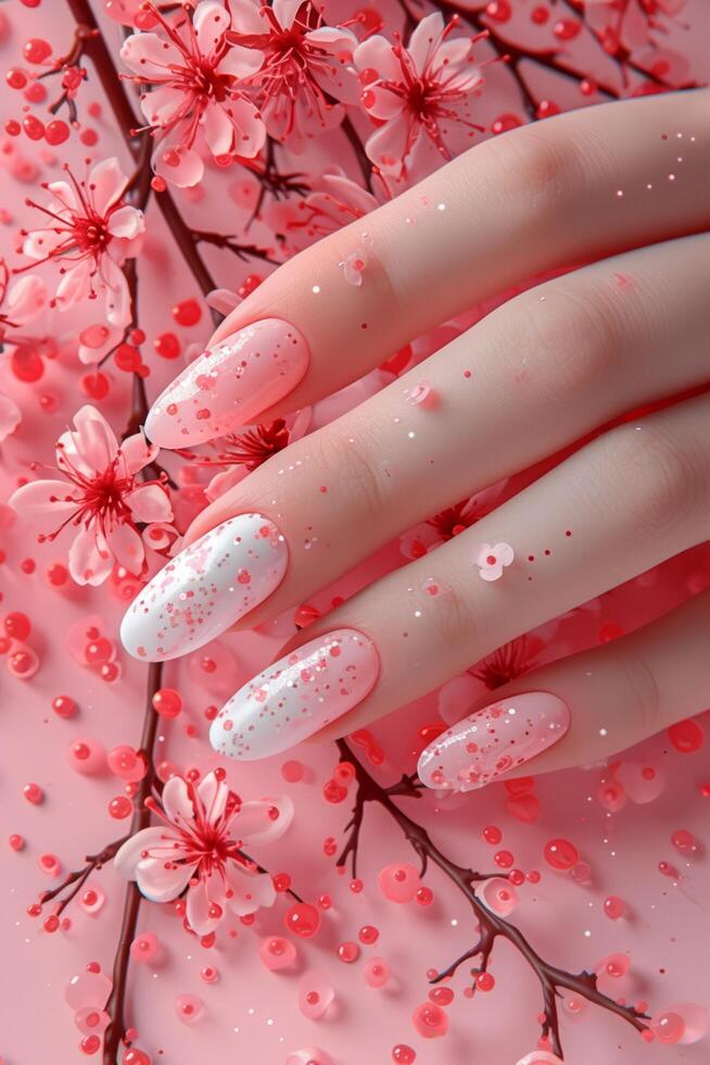 AI generated beautiful pink manicure background photo