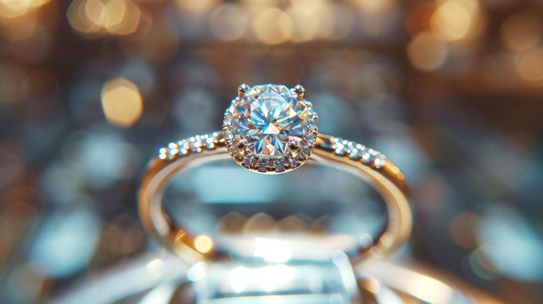 AI generated A beautiful diamond ring stands in a store window. photo