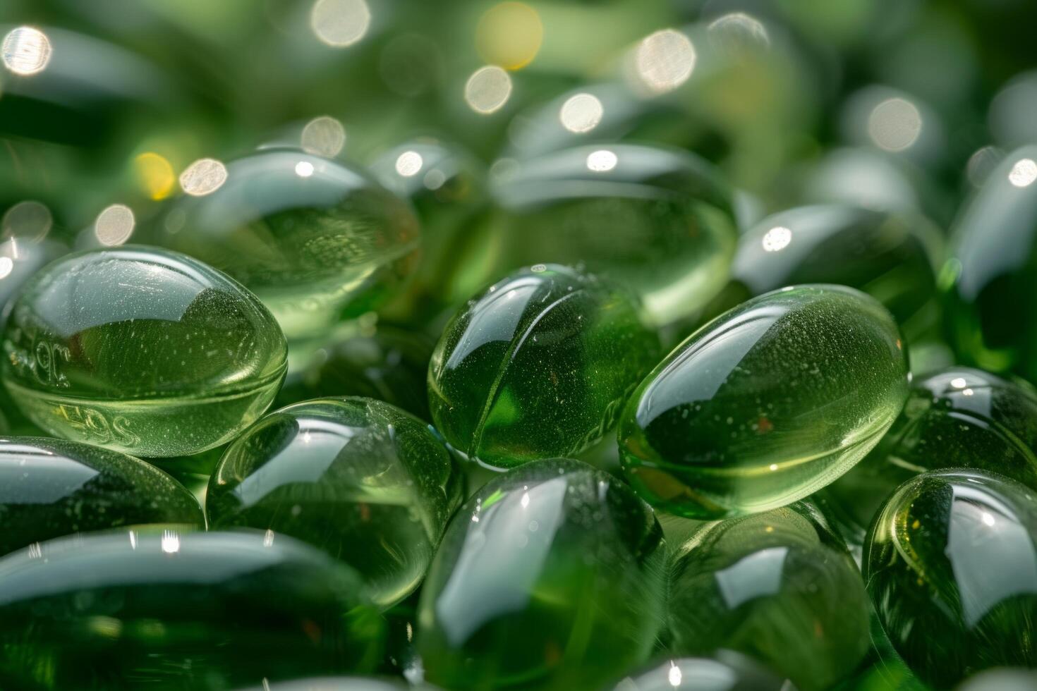 AI generated A Close-Up of Omega-3 Green Fish Oil Gel Capsules. photo