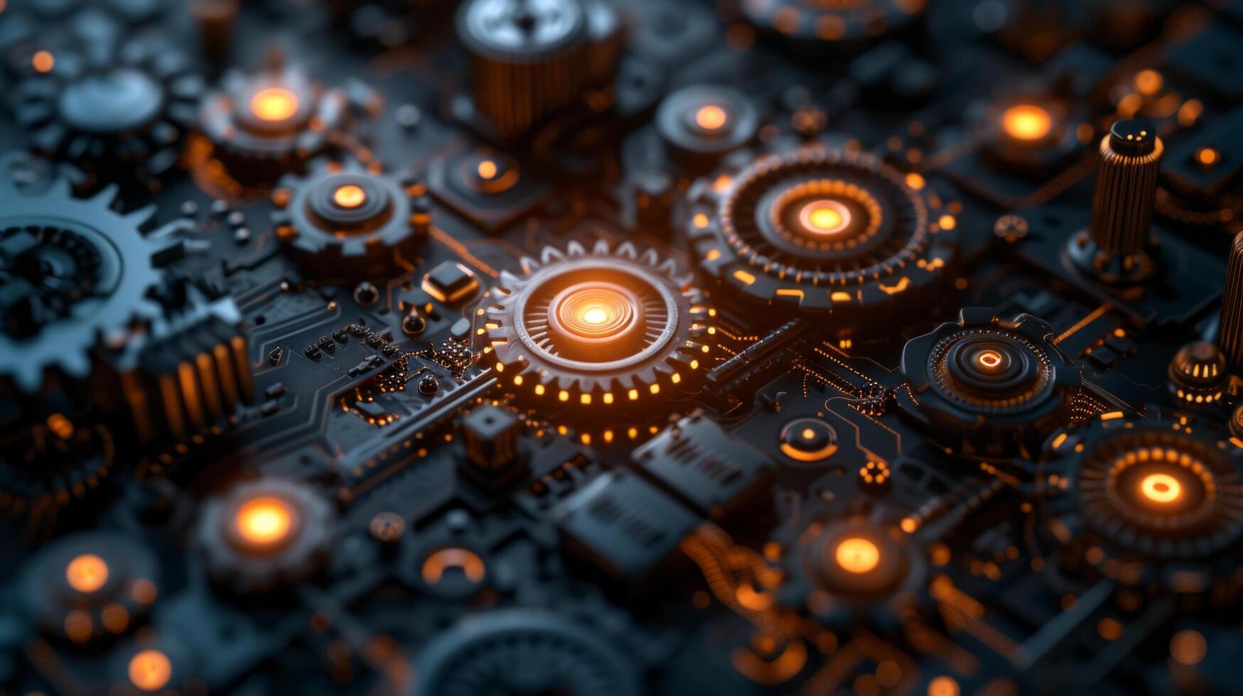 AI generated A fusion of mechanical gears and digital circuitry, symbolizing the convergence of technology and engineering. photo