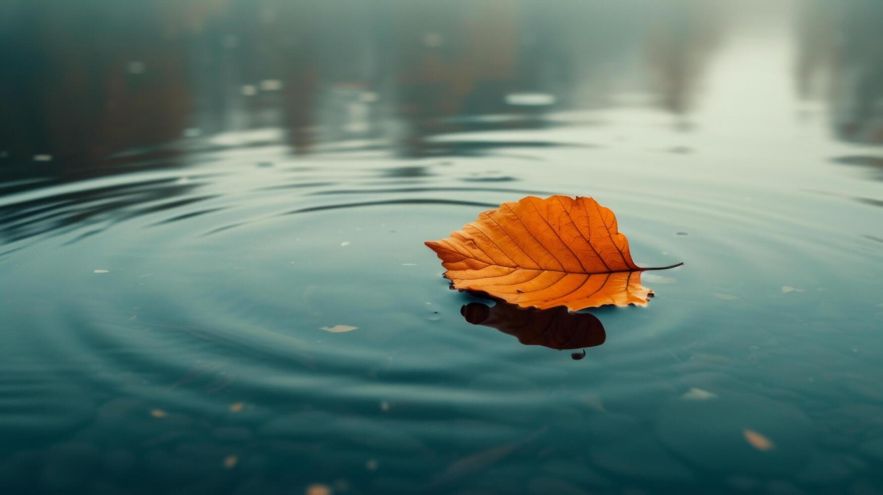 AI generated A single leaf floating on a calm pond, capturing minimalistic beauty in solitude photo