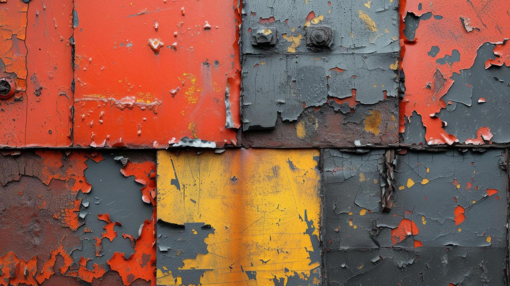 AI generated An abstract representation of urban decay, featuring rusty metal, chipped paint, and fragmented surfaces. photo