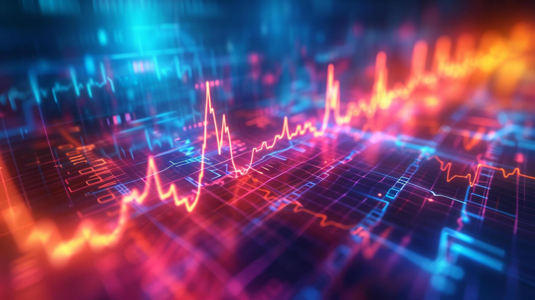 AI generated Colorful, pulsating ECG waves illustrating heart activity and rhythm on a digital monitor photo