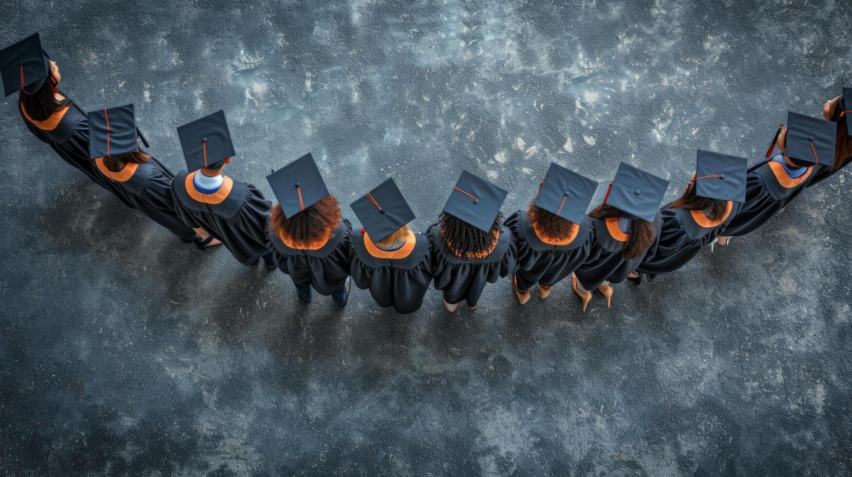 AI generated Graduates linking arms, forming a human chain symbolizing unity and accomplishment. photo
