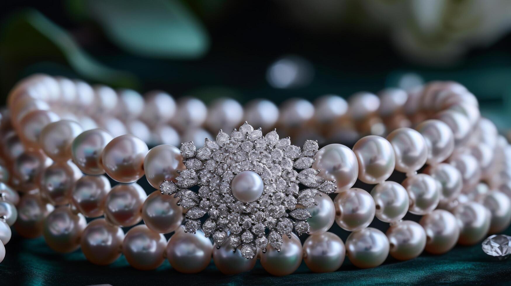 AI generated Precious pearls and diamonds arranged in a celestial pattern, exuding celestial elegance. photo
