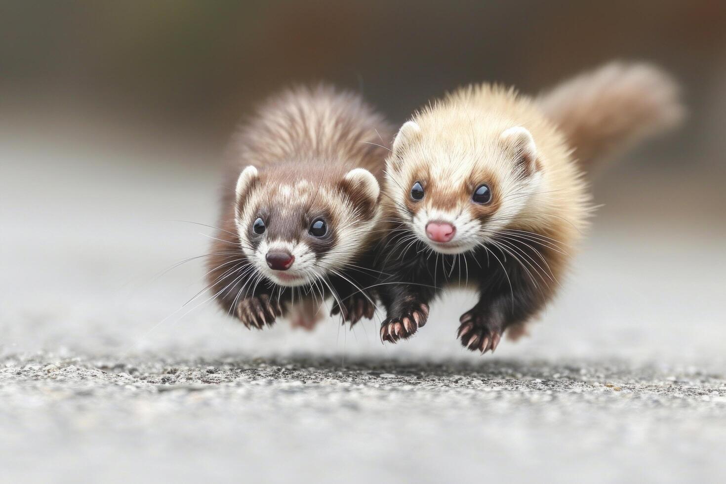 AI generated Playful ferret siblings tumbling over each other, their sleek bodies a blur of motion. photo