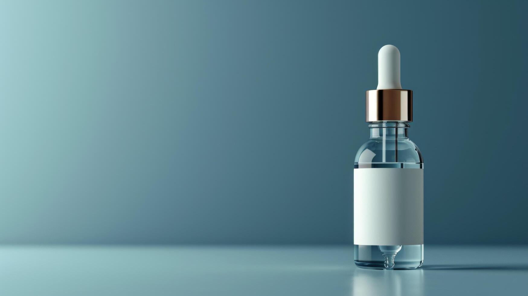 AI generated The dropper serum bottle is equipped with a glass pipette and a blank label, and filled with a liquid gel photo