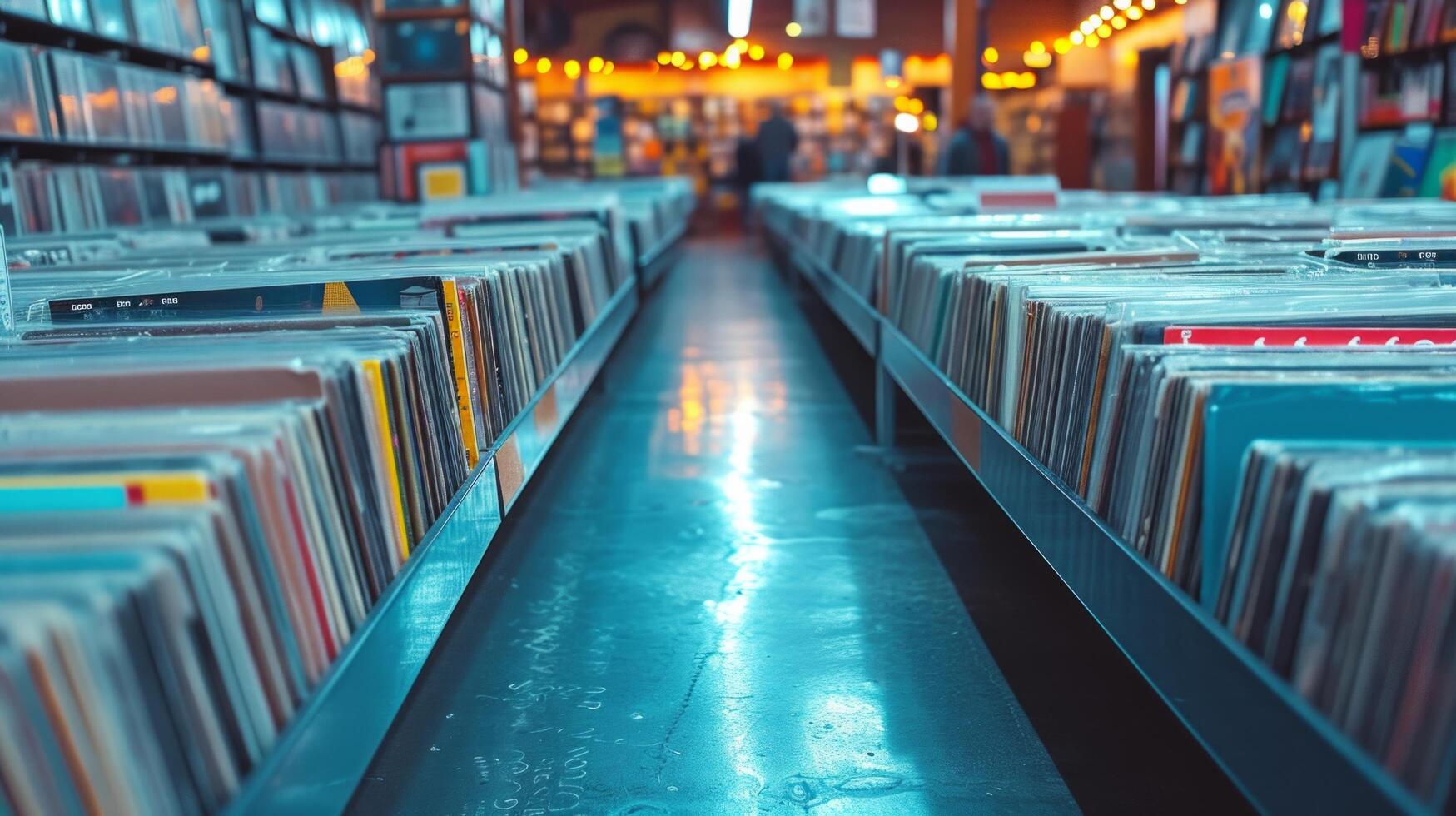 AI generated A record store filled with vinyl records, celebrating the nostalgia of analog music. photo