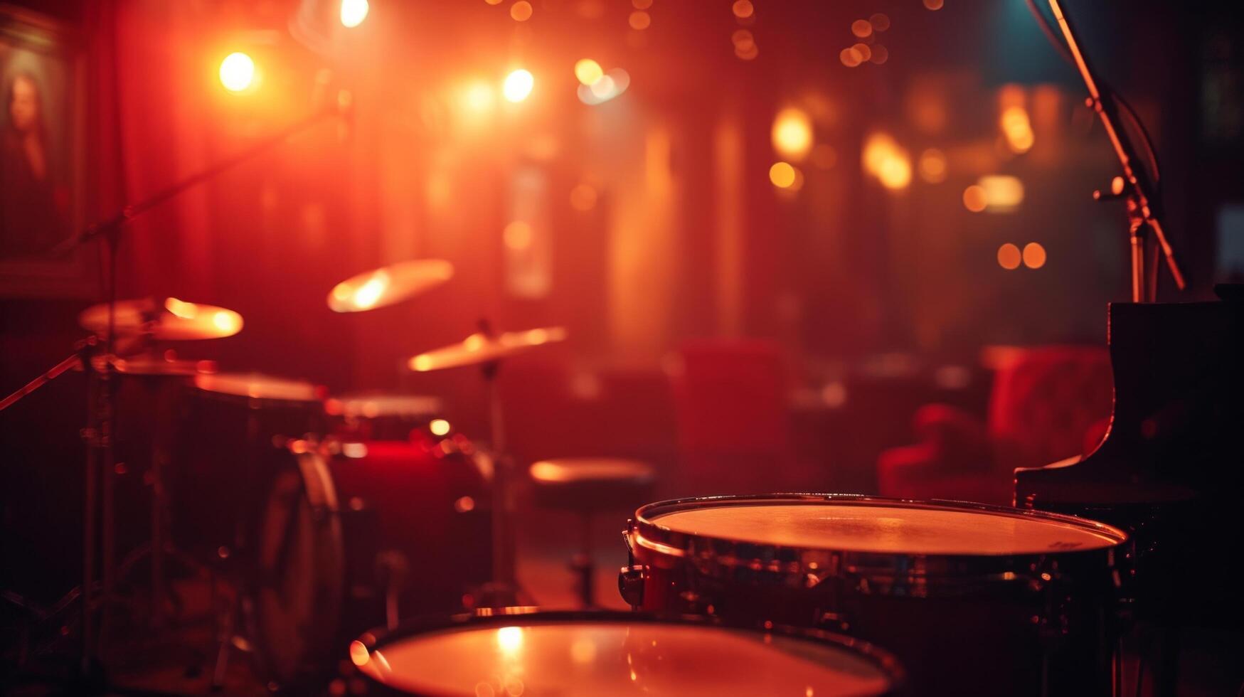 AI generated A vibrant jazz club with smoky ambiance, showcasing the allure of live improvisation. large copyspace area, offcenter composition. photo