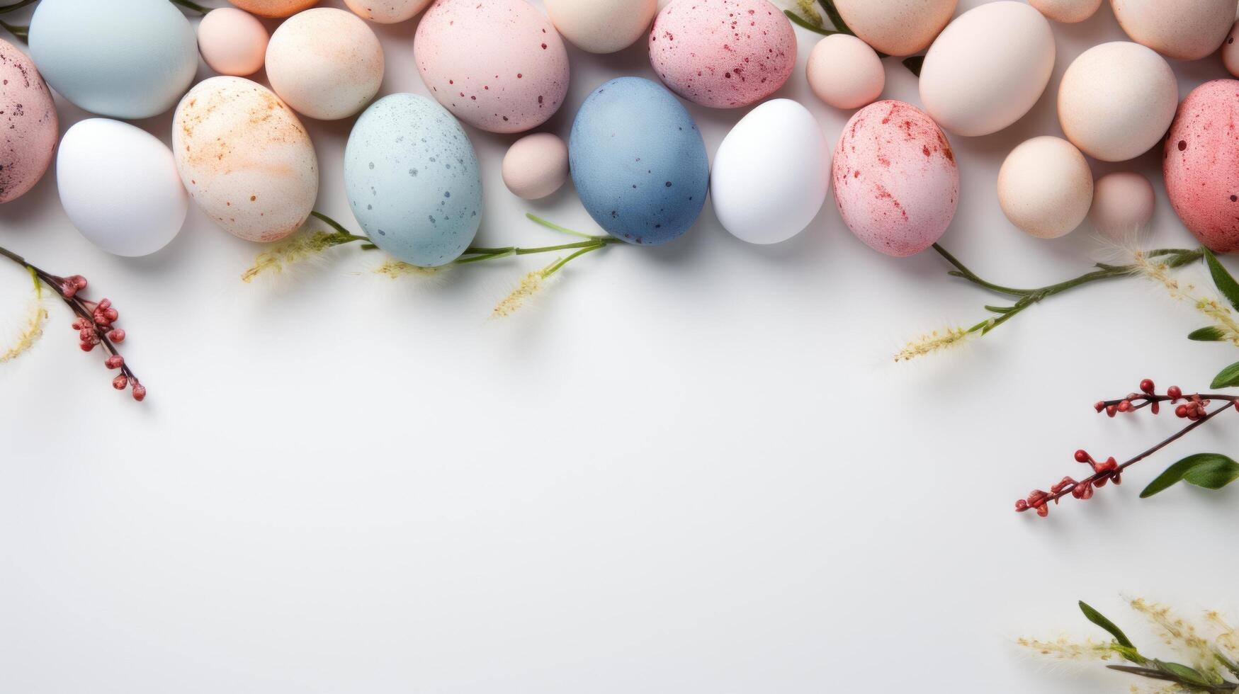 AI generated A contemporary Easter party backdrop with a subtle, pastel-hued pattern on a crisp white canvas photo