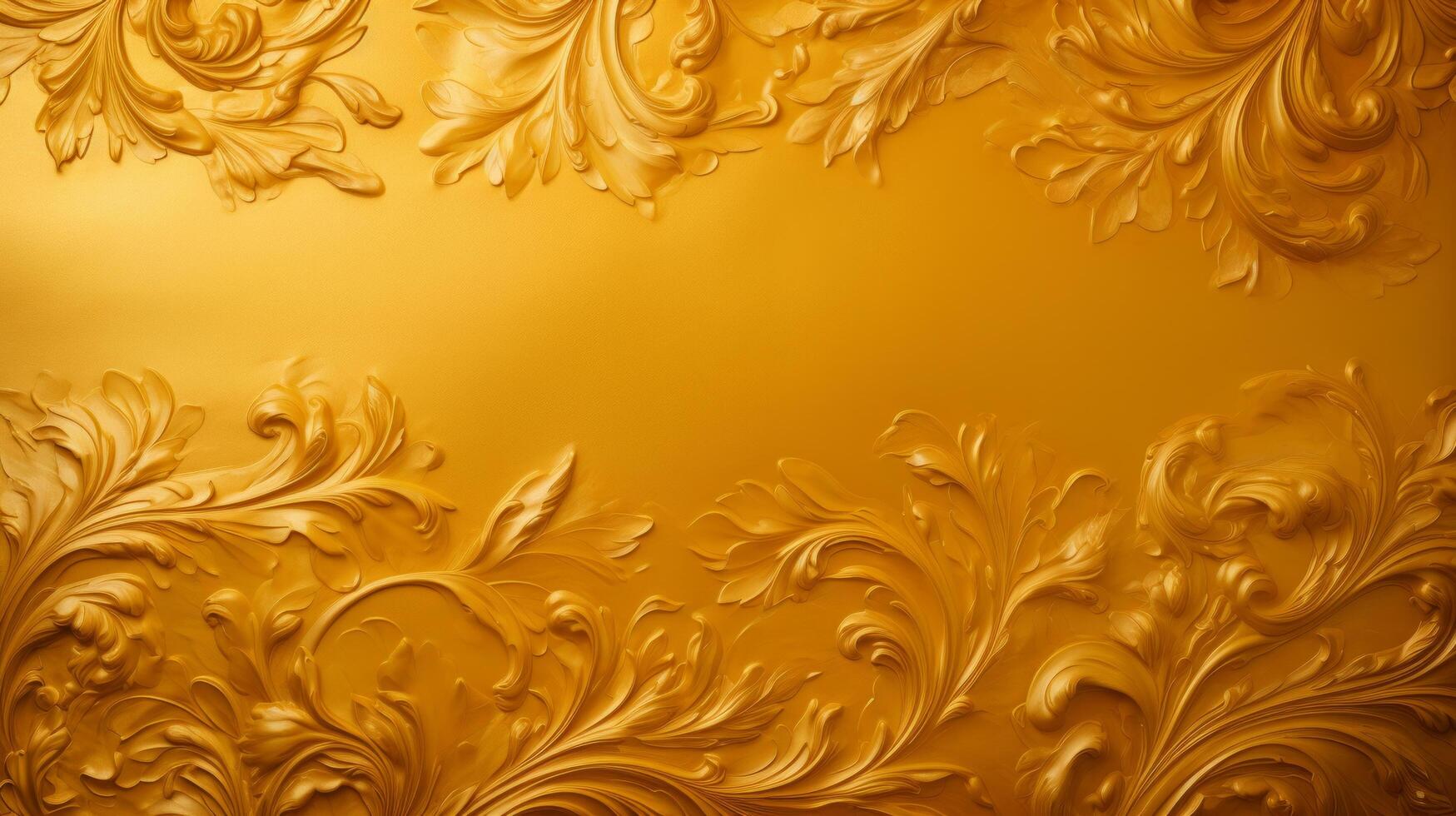 AI generated A lavish golden wallpaper adorned with intricate filigree, exuding opulence and sophistication. photo