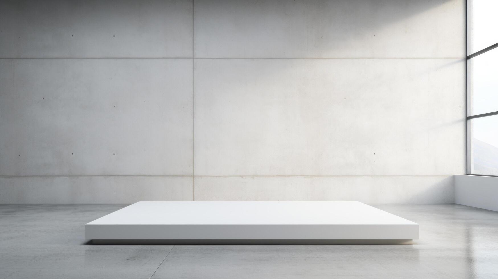 AI generated A minimalist podium in a contemporary art gallery with a pristine white backdrop. photo