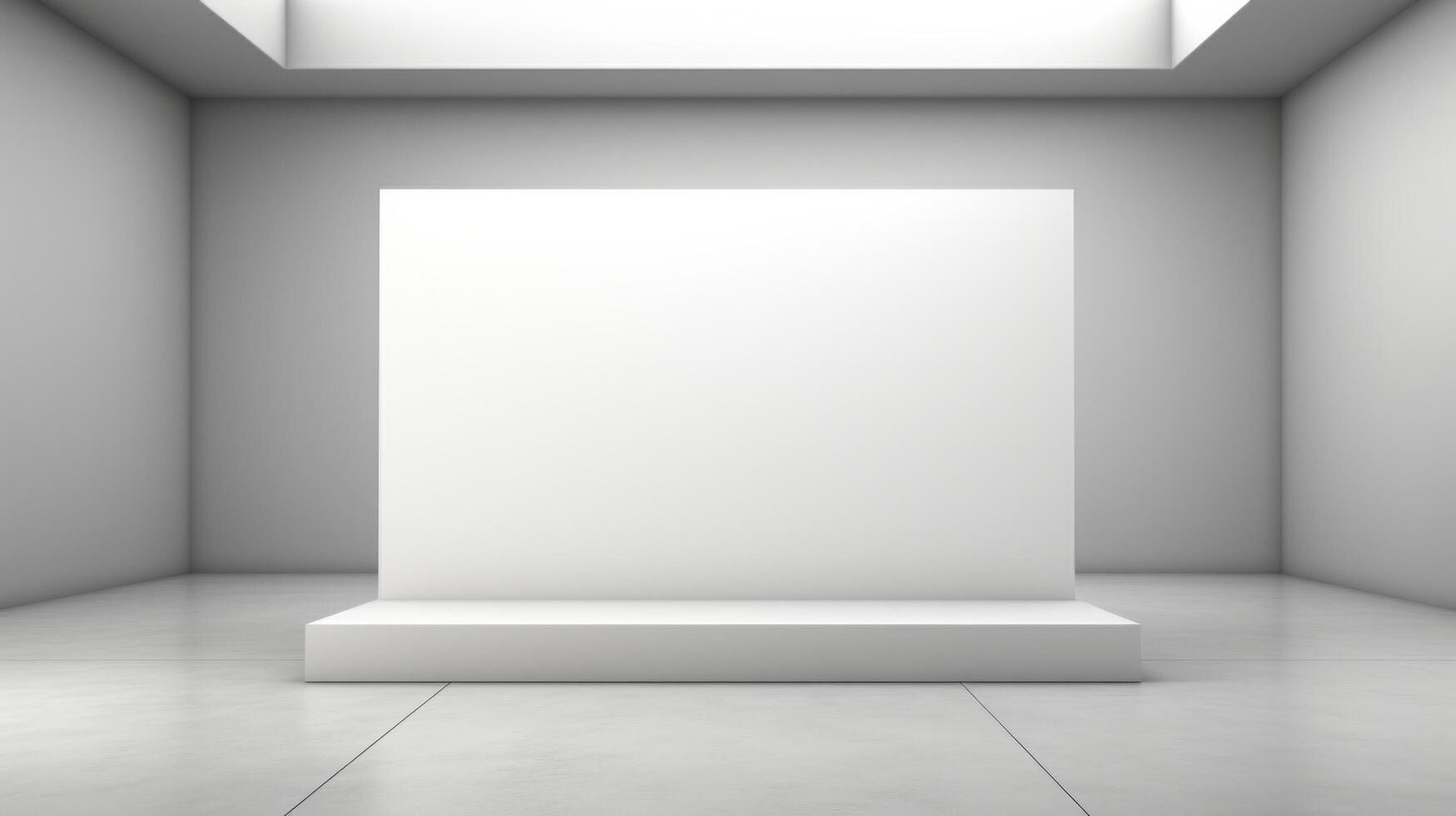 AI generated A minimalist podium in a contemporary art gallery with a pristine white backdrop. photo