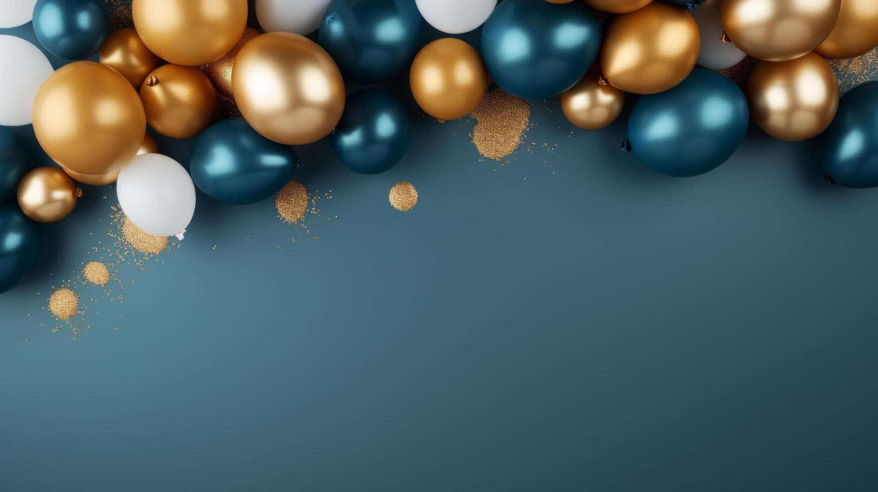 AI generated abstract minimalist background with blue and gold balloons frame. photo