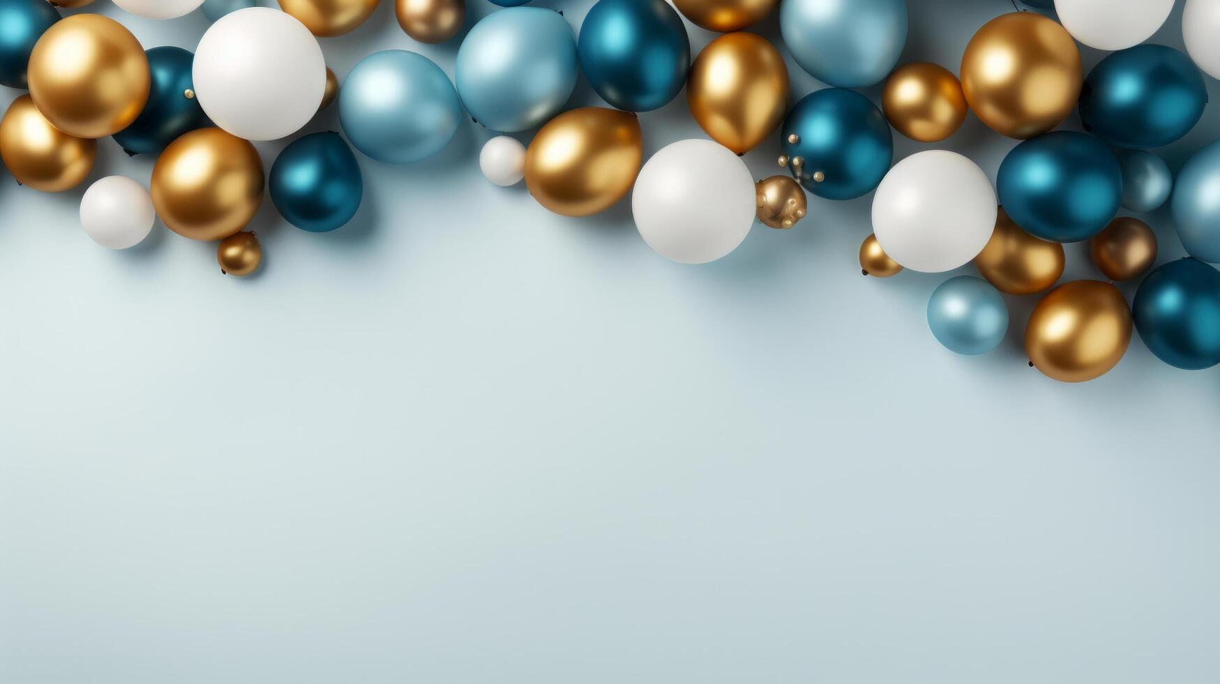 AI generated abstract minimalist background with blue and gold balloons frame. photo