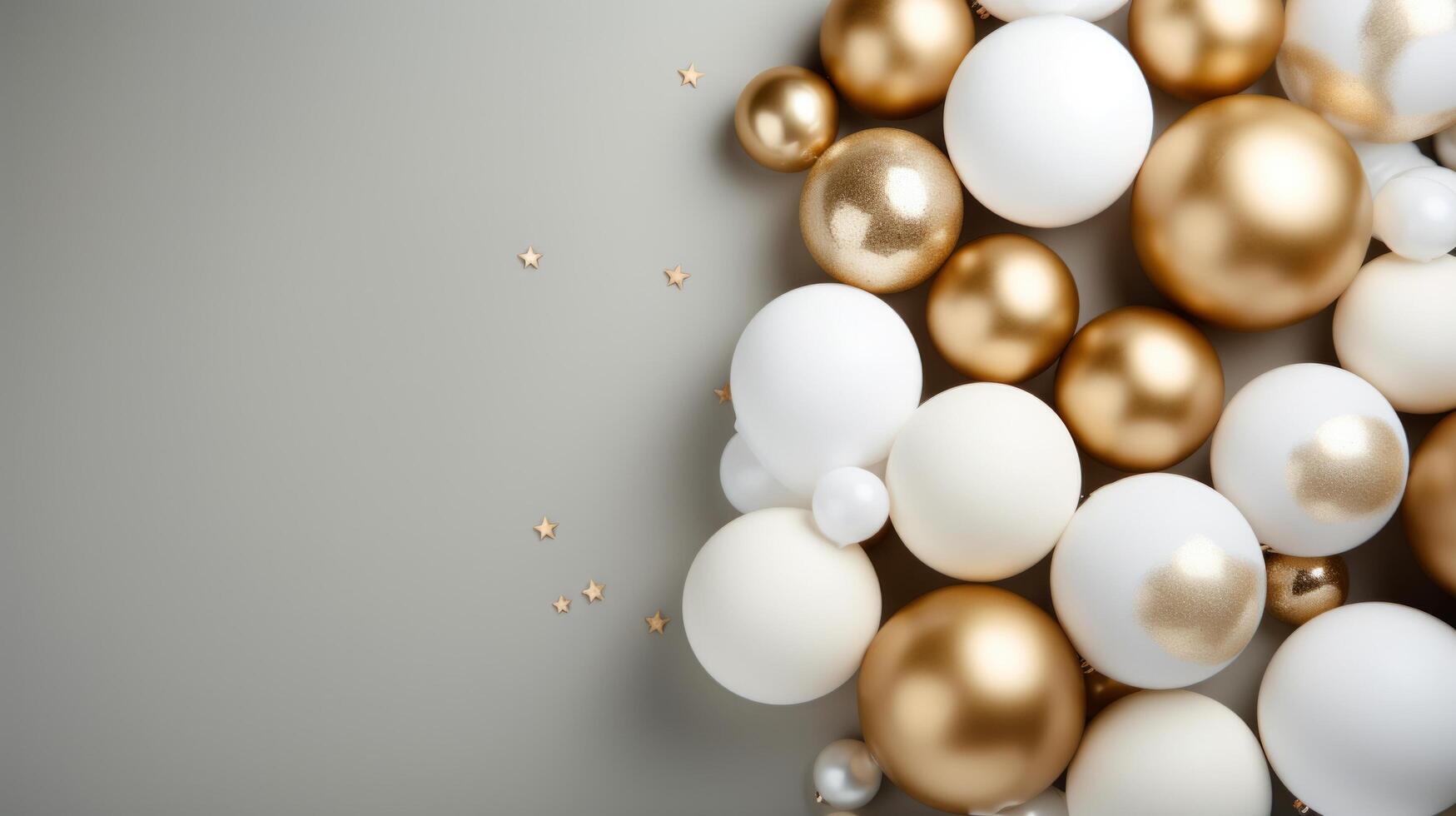 AI generated abstract minimalist background with white and gold balloons. photo