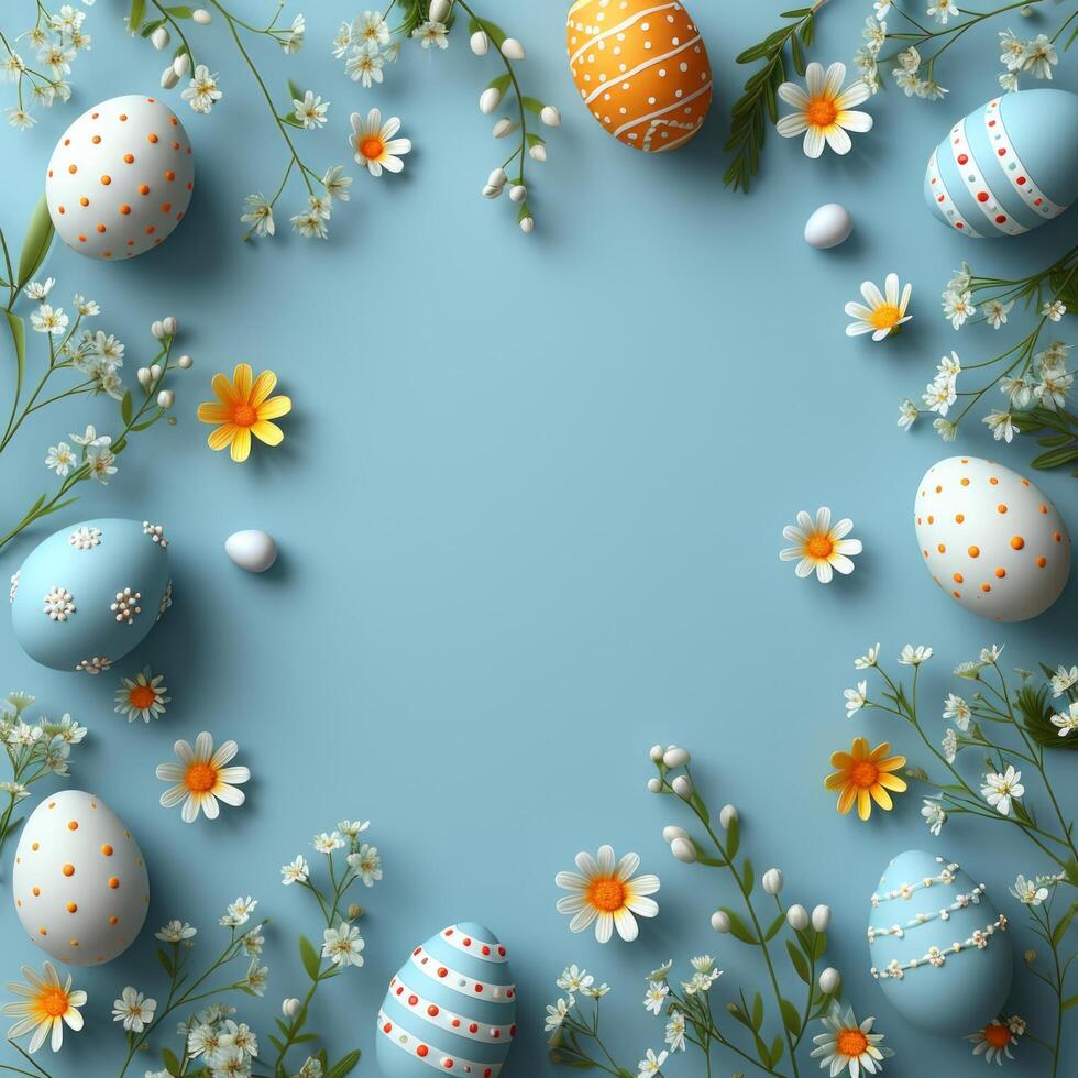 AI generated A delightful Easter background surrounded by a clean and stylish egg-shaped border photo