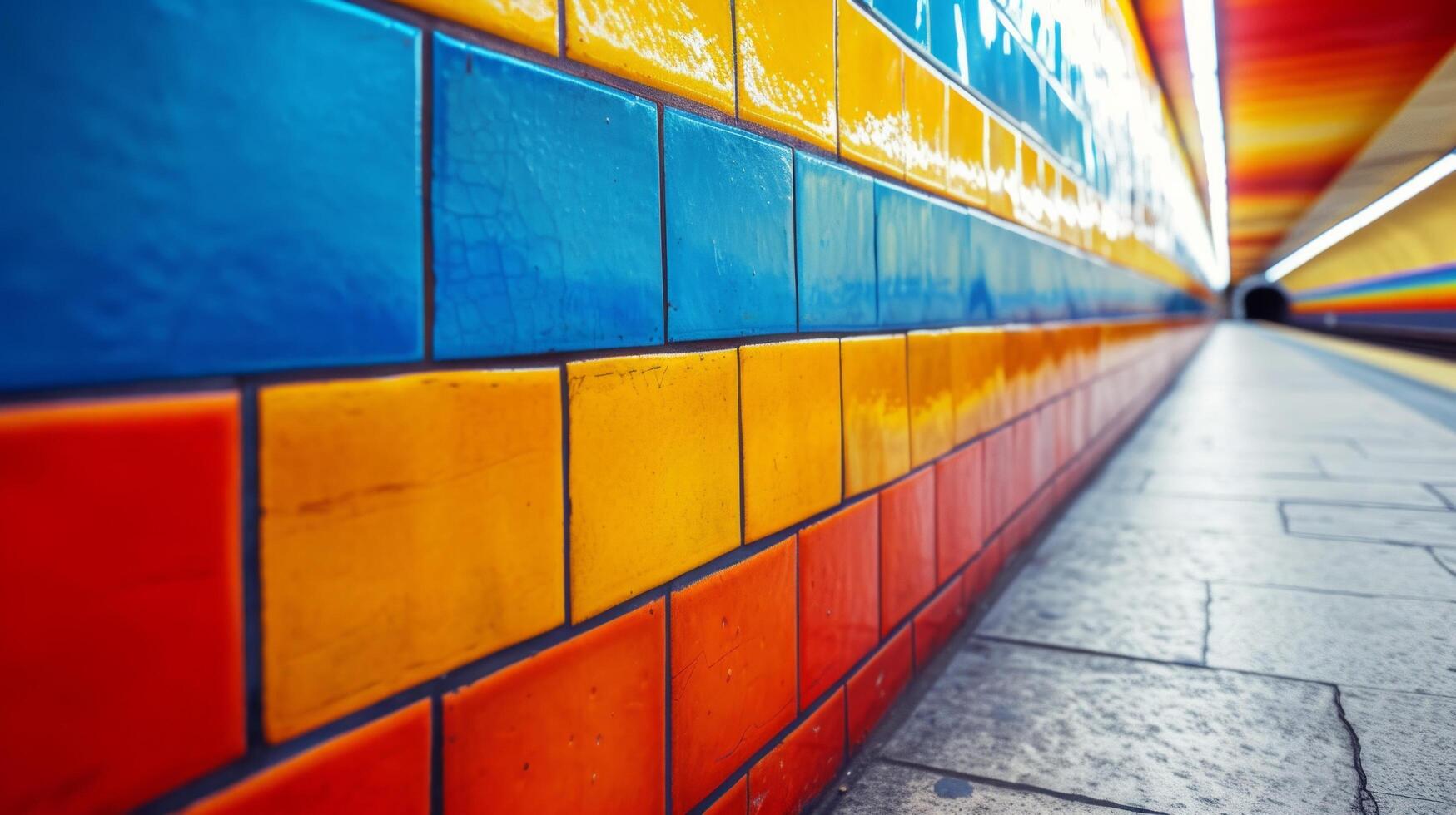 AI generated A close-up of a subway station's textured tiles, showcasing the tactile essence of urban transit photo