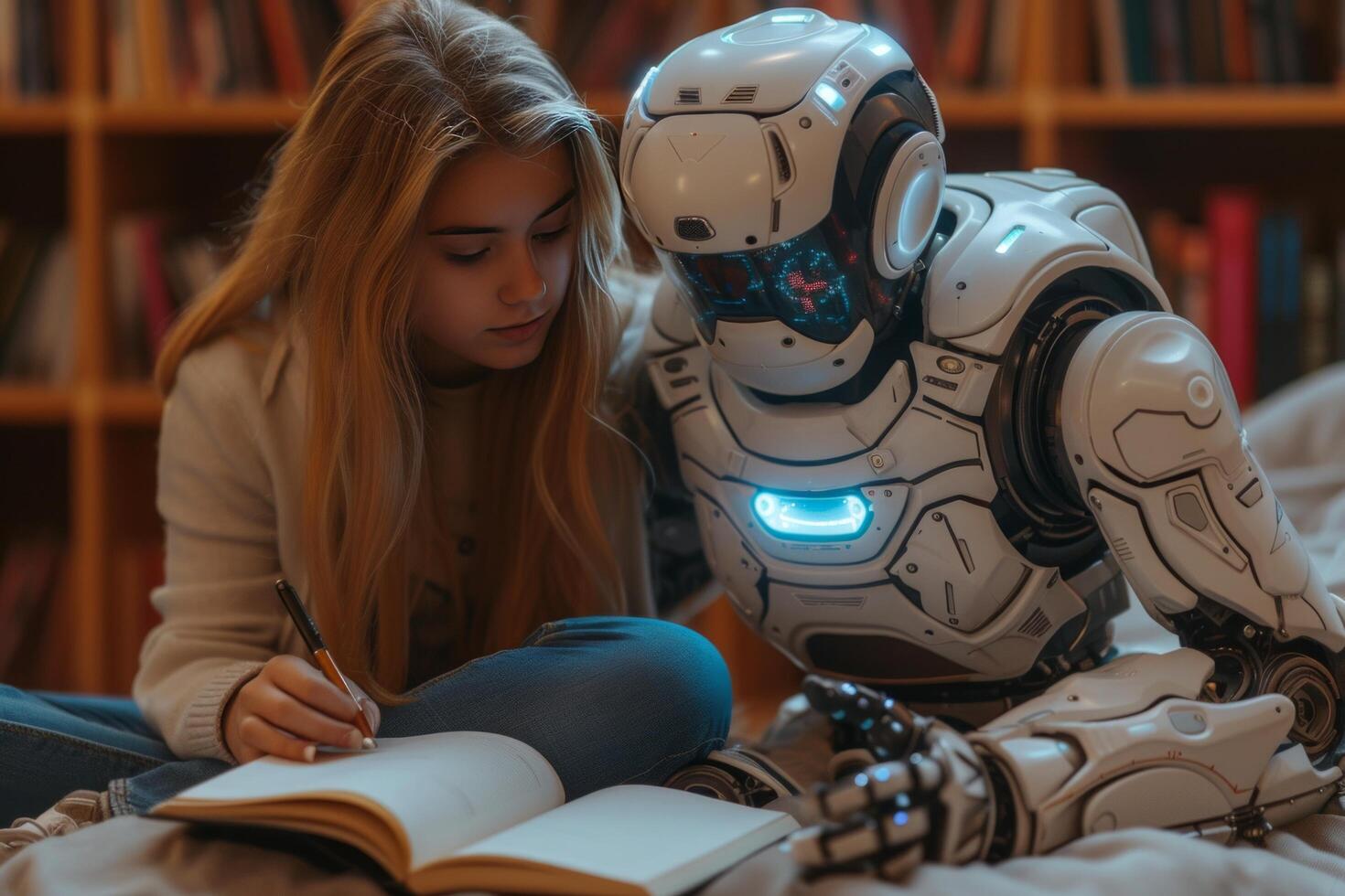 AI generated A robotic tutor helping a student with homework, making education accessible and engaging photo
