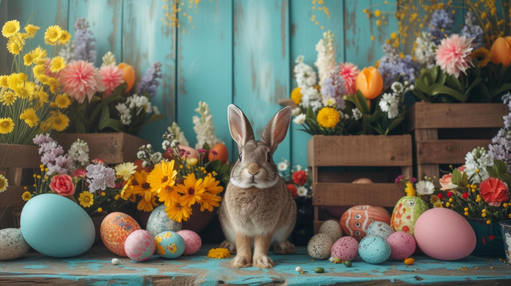 ai generado un caprichoso Pascua de Resurrección foto cabina con accesorios y disfraces para alegre fiesta instantáneas