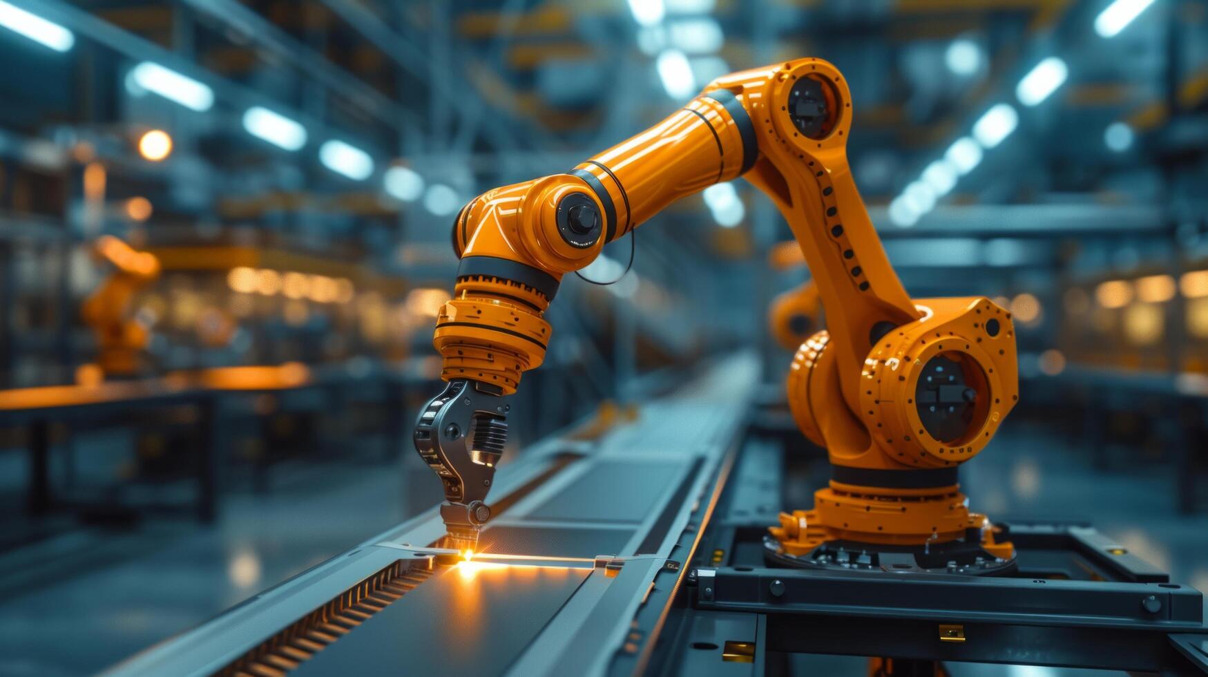 AI generated An industrial robotic arm in motion, symbolizing the fusion of art and engineering photo