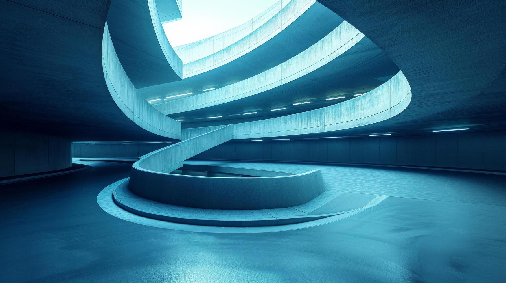 AI generated The dynamic geometry of a spiral parking garage ramp, a unique architectural perspective photo