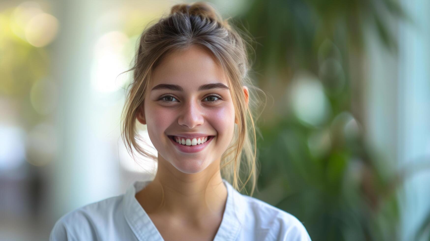 ai generado apoyo social obrero. un joven social del trabajador compasivo sonrisa simboliza su Dedicación a Ayudar otros foto