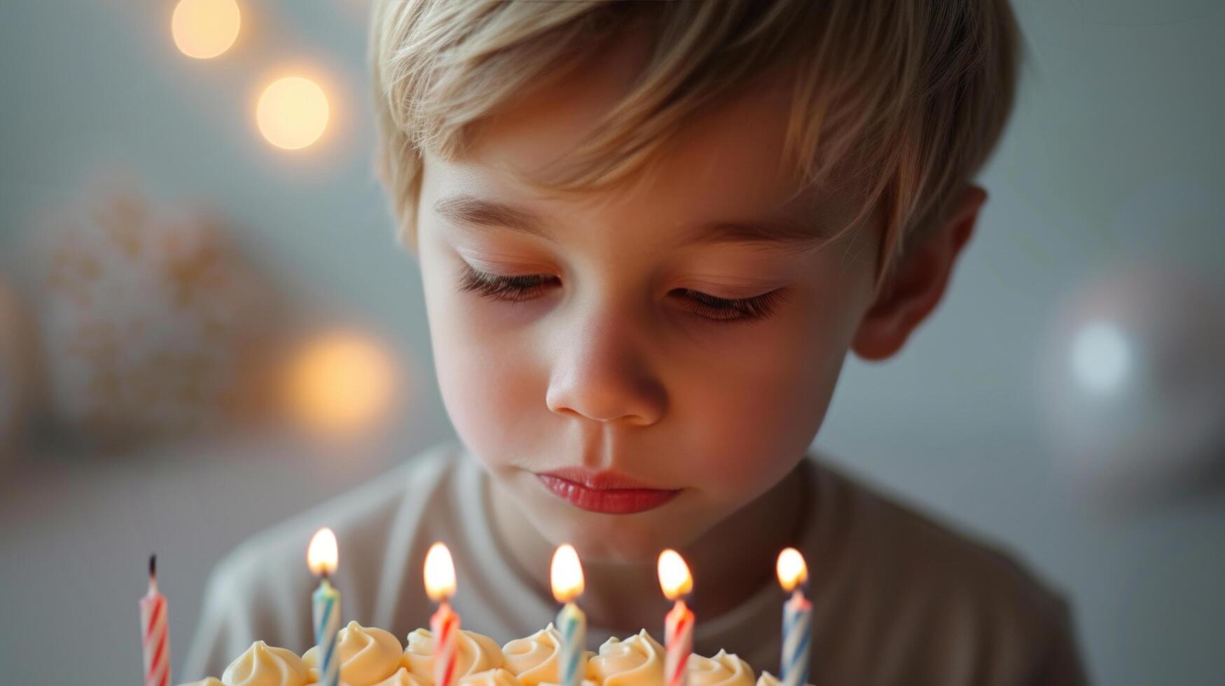 AI generated A birthday boy blowing out candles, making a special wish photo