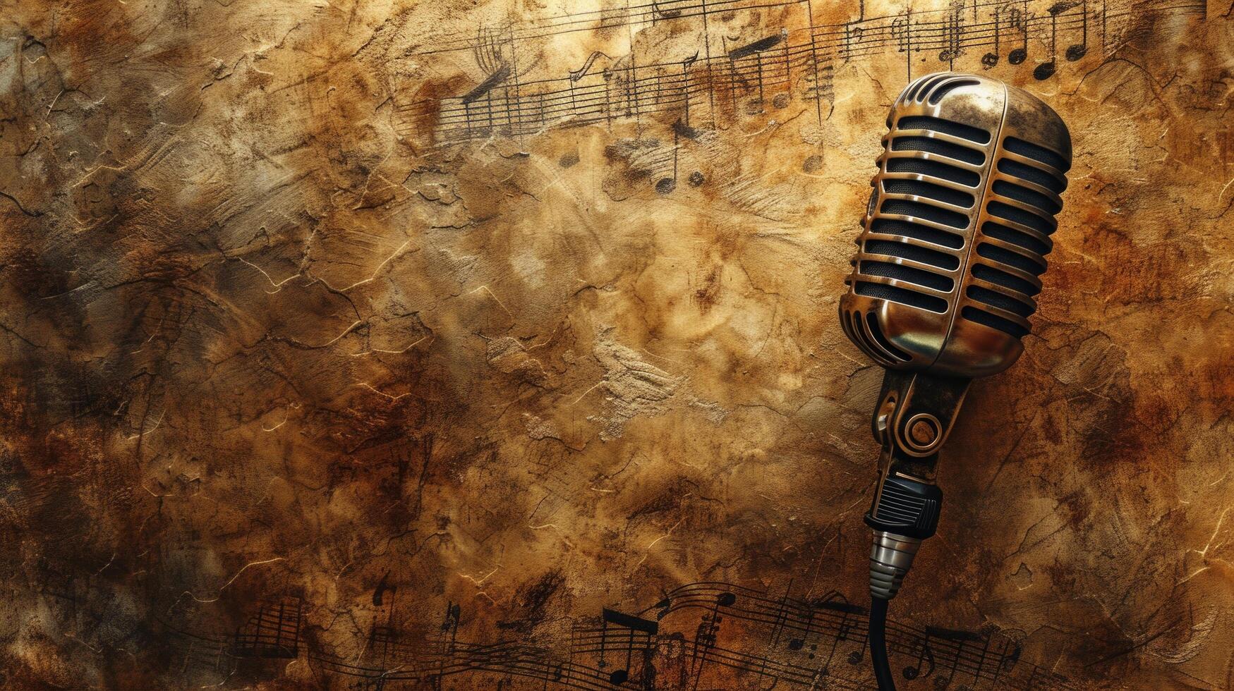 AI generated Vintage Melodies. Retro microphones and music notes adorning a sepia-toned, photo