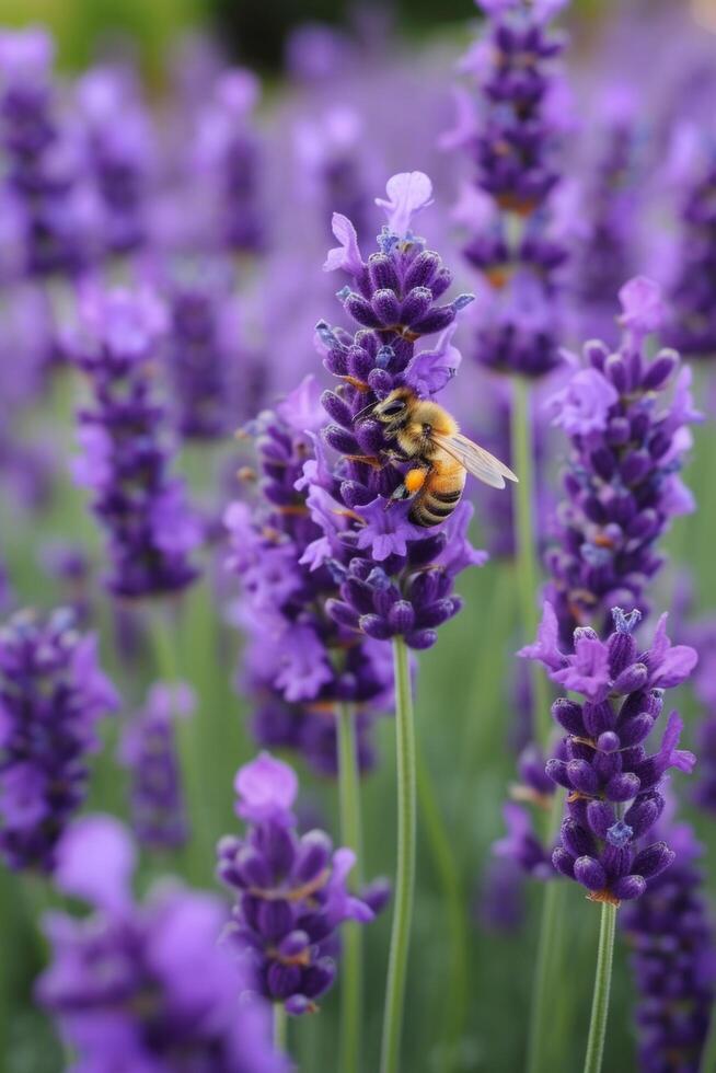 AI generated A patch of fragrant lavender, attracting bees and adding a