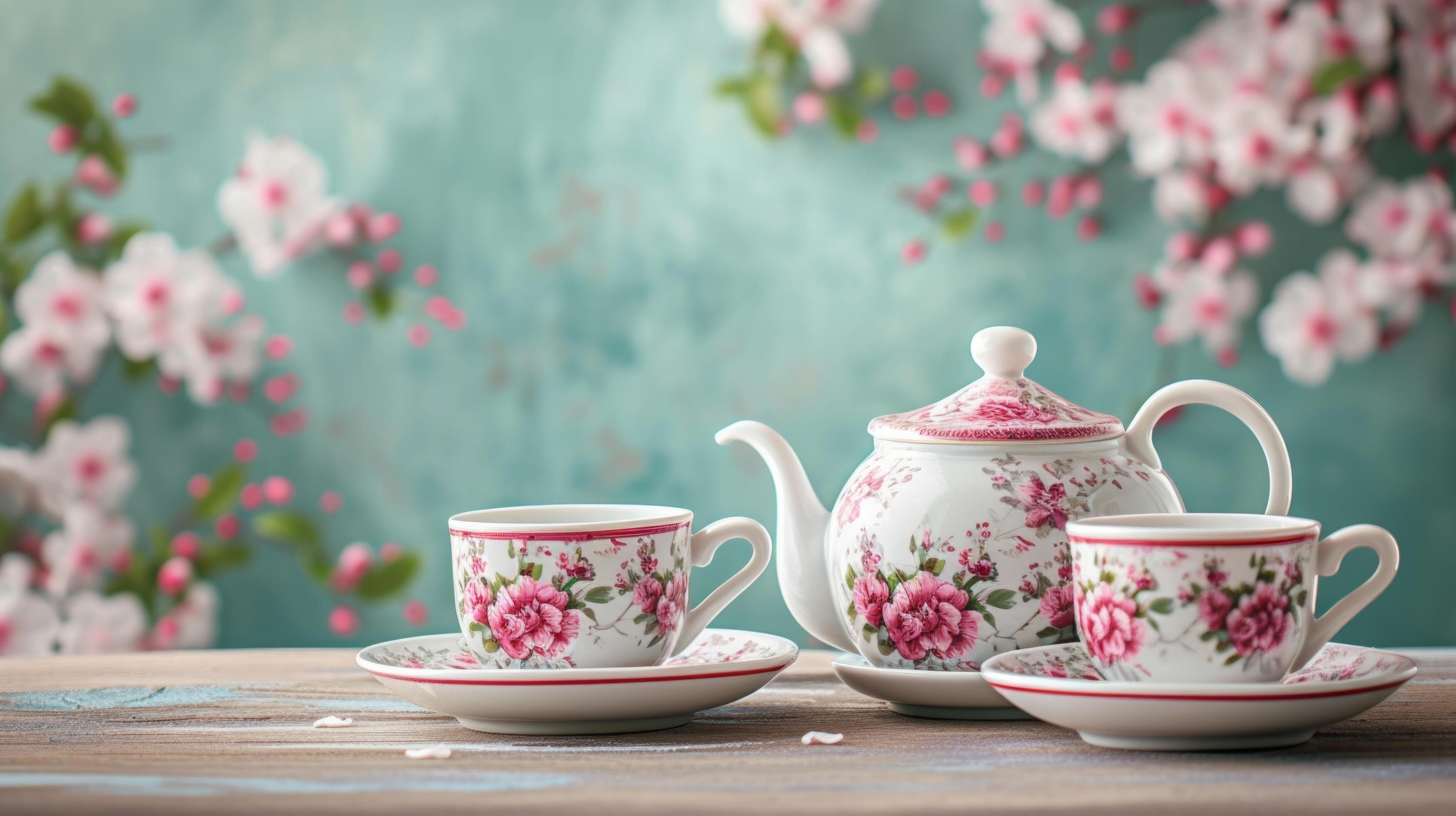 茶 ai AI generated An elegant tea set featuring delicate porcelain