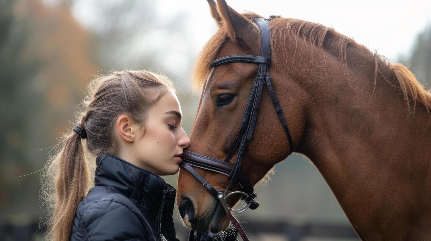 AI generated A rider and her horse share an intimate moment of connection and understanding photo