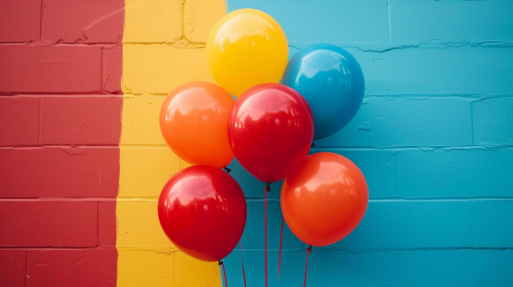 AI generated Bright, oversized balloons pop against a clean, colorful canvas, creating a cheerful party backdrop photo