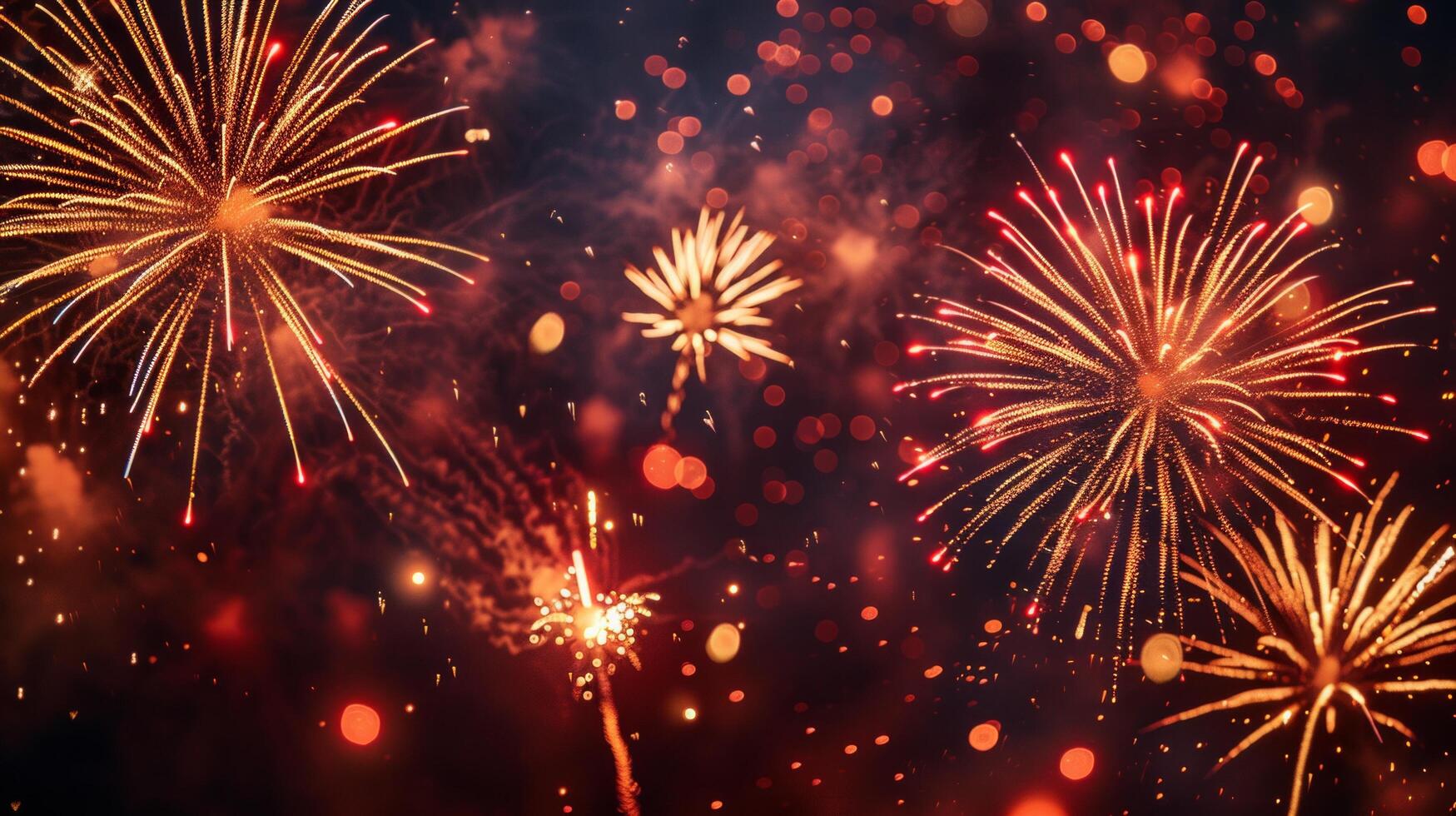 AI generated A dark, minimalistic backdrop lights up with the dazzling display of fireworks, evoking celebration photo